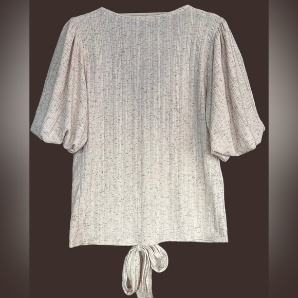 CALIFORNIAN STITCH Oatmeal Blend Tie Front Button V-Neck Top, Size Small, EUC. - Picture 8 of 8